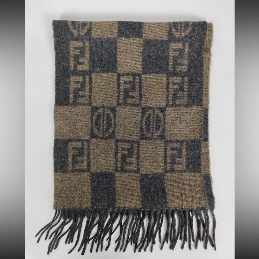 100% Authentic Fendi Men's Black and Brown Logo Scarf